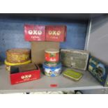 A mixed lot of vintage tins and a vintage wireless remote control unit