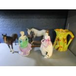 A Beswick Spirit of Affection and Beswick model of a horse, along with a Burleigh ware rabbit and