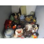 A mixed lot to include a Royal Doulton character jug, cased Oriental dioramas, a cloisonne vase