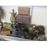 A French ormolu candlestick, Japanese lacquered and Indian boxes, vintage bowls and other items