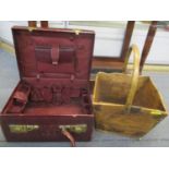 A Victorian travelling vanity case, together with a vintage treen trug