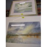 John Lavers - Moored boats in shore, a watercolour, signed lower right hand corner, together with