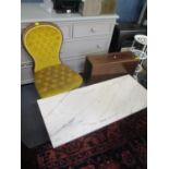 An Edwardian mahogany Sutherland table, together with a spoon back chair and a marble topped