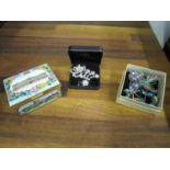A selection of costume jewellery and a Halcyon Days limited edition enamel box