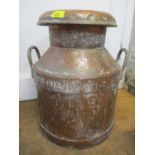 A Victorian copper twin handled milk churn, 18 1/4"h
