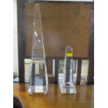 A 20th century cut glass obelisk on stepped cut base 13 1/2"h, and another