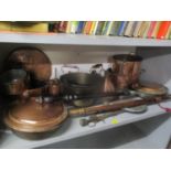A selection of Victorian metalware, to include warming pans, kettle and other items
