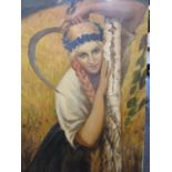 Russian School - oil on canvas by A A Perov, Girl with Sickle, signed verso, 22" x 14", unframed