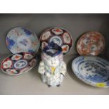 Oriental ceramics to include a late 18th century Chinese blue and white plate and four Imari plates,