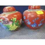 A pair of Japanese cloisonne vases with lids