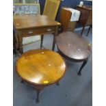 An early 20th century mahogany single drawer inset side table, together with two occasional tables