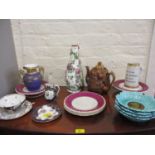 Mixed 19th century and later ceramics to include a treacle glazed teapot and a porcelain vase with