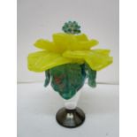 A signed studio Art Glass scent bottle in the form of a flower, the stopper forming the Stigma in