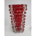 Fornace Milan, Italy - a Rostri vase in red glass overlaid in clear crystal, engraved signature to