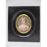 19th century French School - a head and shoulders portrait miniature of a woman with wavy blond