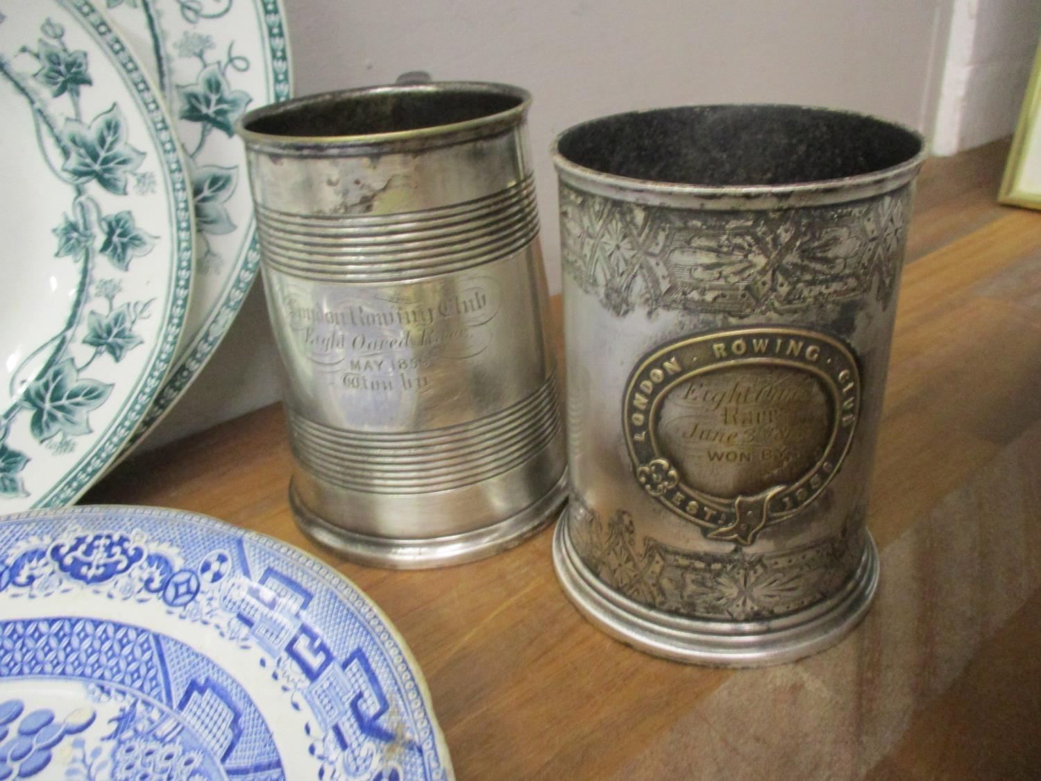 Ceramics, glassware and silver plate to include two Victorian silver plated rowing tankard trophies, - Image 3 of 3