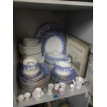 A mixed lot to include a Matlock blue and white dinner service, stoneware lamp and pictures