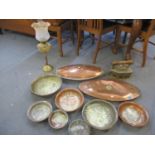 Victorian copper ware to include two oval shaped warming pans, cookery servers with ring side