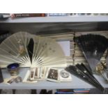 Collectables to include three 19th century fans A/F, Victorian and later photographs contained in