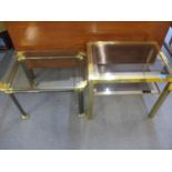 Two late 20th century Italian Mara lamp tables, comprising a two tier brass framed and smokey