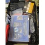 A box of fly fishing accessories and fly making equipment