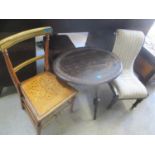 Mixed furniture to include an oak oval topped occasional table, a bar back chair and a slipper chair