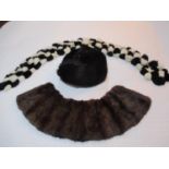A Dunn & Co black fur deer stalker hat, together with a baby rabbit fur monochrome ladies scarf