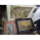 Pictures to include after Russell Flint The Four Sisters print, signed in pencil, an ivorine and