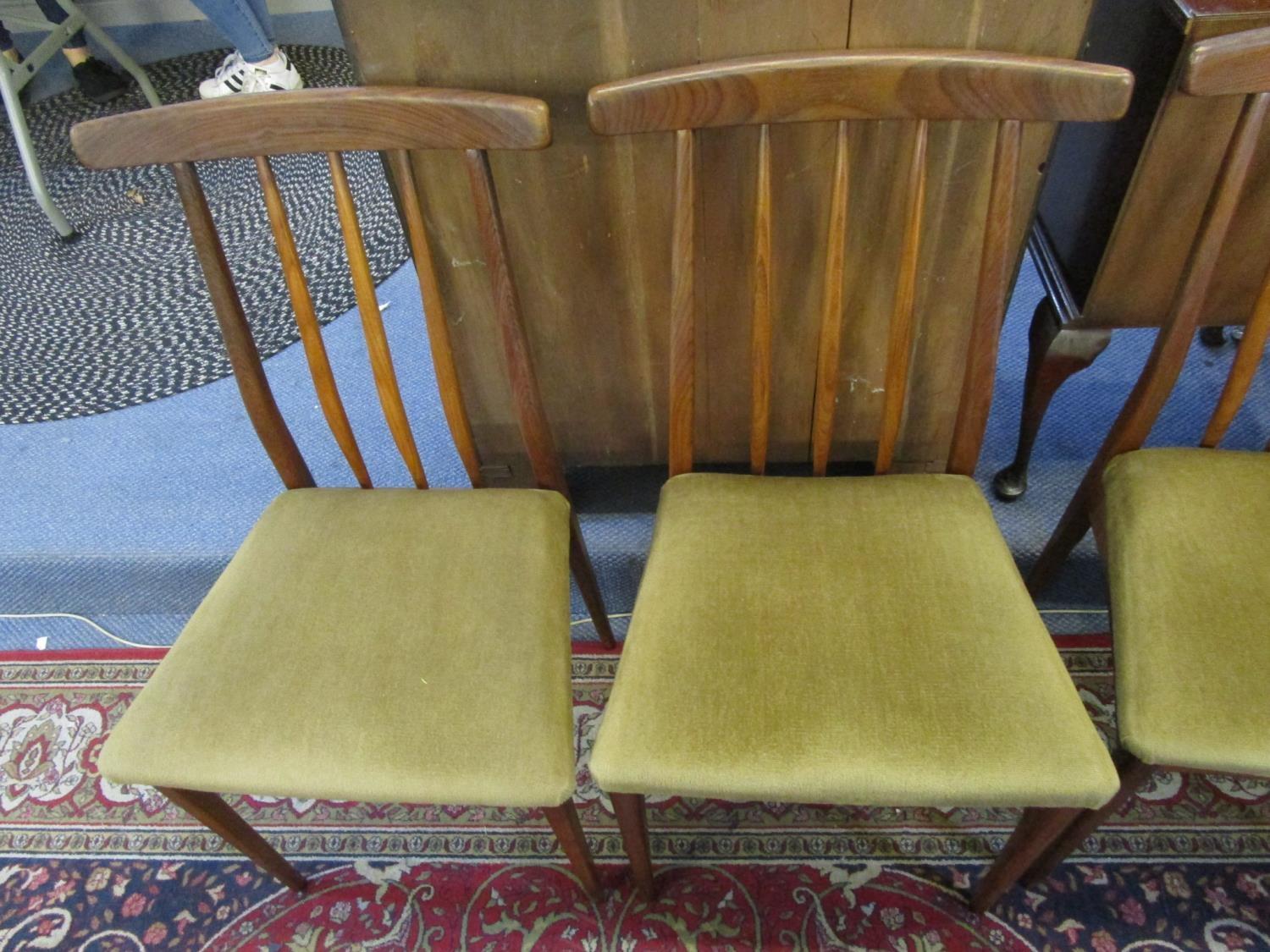 A set of four retro teak dining chairs with upholstered seats - Image 3 of 3