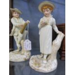 A pair of late 19th century Royal Worcester figures, one of a boy with a sketch pad balanced on