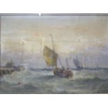 An unsigned watercolour depicting sailing boats on choppy waters, mounted in a modern gilt frame
