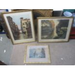 Prints to include Departure of the Israelites from Egypt, in a maple frame, a Venetian scene, a