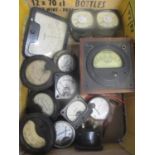 A box of vintage meters to include WWII Air Ministry examples
