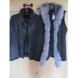A coney fur ladies jacket in black, together with a Jayley black suede, sleeveless jacket with