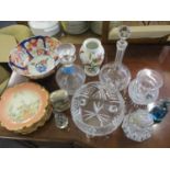 Victorian and later ceramics and glassware to include an Imari bowl, an inkwell, a silver lidded