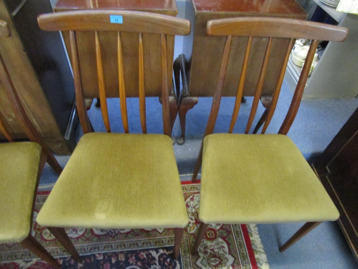 A set of four retro teak dining chairs with upholstered seats - Image 2 of 3