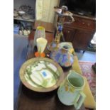 A Bursley ware Benares vase, a Bursley ware Amstel candlestick, a Brenleigh ware Lynton vase, a Wade