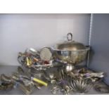 A quantity of silver plate to include a soup tureen with lid and cutlery