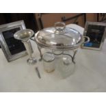A quantity of silver and silver plate to include an Arthur Price silver photo frame, a silver topped