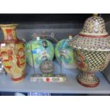 Two large green oriental ginger jars and other items