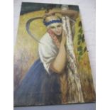 Russian School - oil on canvas by A A Perov 'Girl with Sickle' signed verso, 22" x 14" unframed