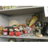 A collection of Marmite jars, Guinness plaque, Babycham glasses and other items