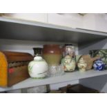 A quantity of oriental vases, planters, household items, a reproduction Parisian sign and an oak