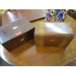 A Victorian burr walnut topped work box with oval mother of pearl inlaid cartouche, fitted