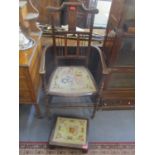 A late 19th/early 20th century mahogany armchair, together with a tapestry topped stool