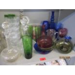 A quantity of miscellaneous coloured glassware to include an Austrian wine glass, acid etched and