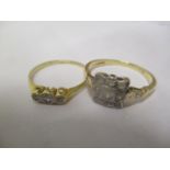 Two 18ct gold and platinum rings, one inset with three diamonds