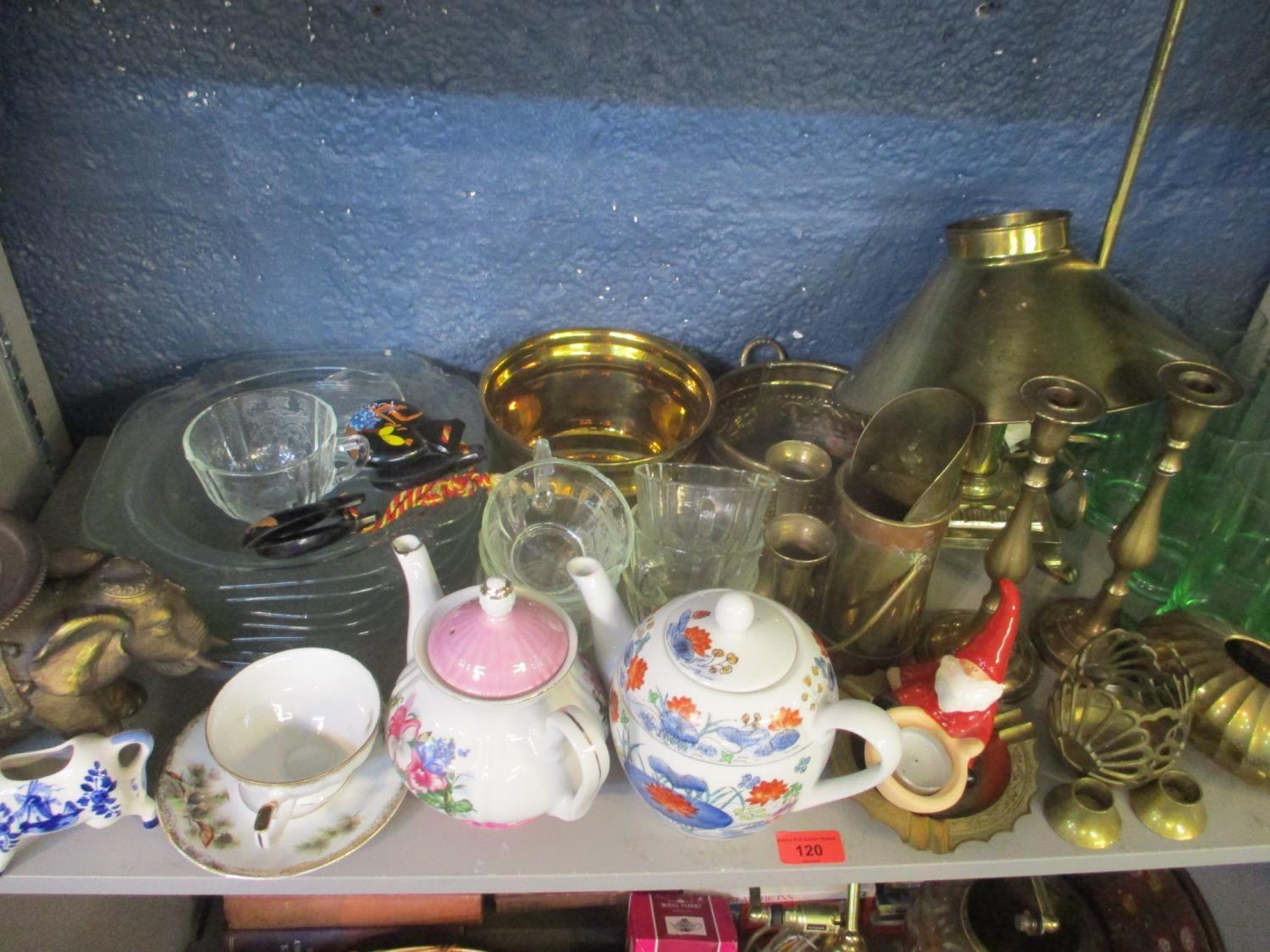 A quantity of 20th century brassware to include two brass lamps, together with mixed glass, - Image 2 of 3