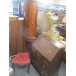 Mixed furniture to include a bureau, stool and a mahogany corner cabinet