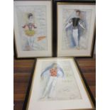 Three Donta Forte costume designs watercolour, signed and dated with inscriptions